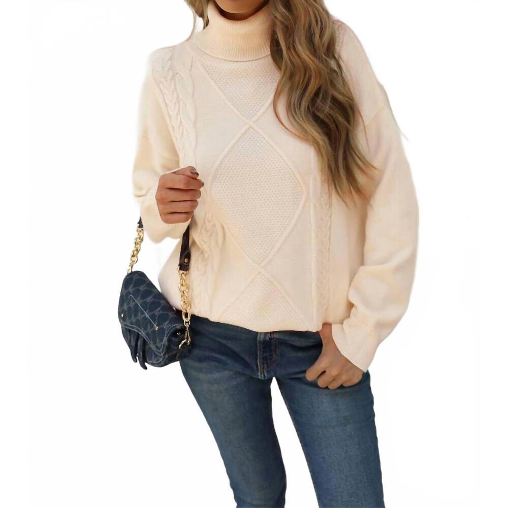 NEW EPRETTY cable knit turtle neck sweater in beige